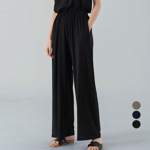 ELLE Paris 여성 에어리 찰랑 와이드 밴딩 팬츠