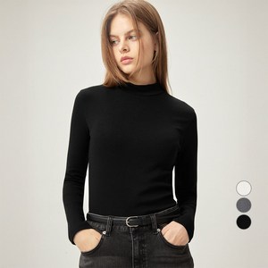 ELLEPARIS 여성용 릴렉스드핏 하프넥 웜업 기모 티셔츠