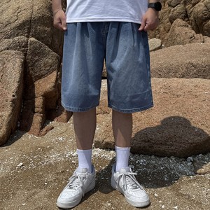 머시따 남성용 투핀턱 와이드 버뮤다 워싱 데님 반바지