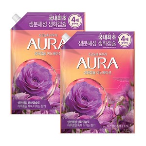 아우라 생화캡슐 이노베이션 초고농축 섬유유연제 자스민머스크향 리필, 2개, 1.7L