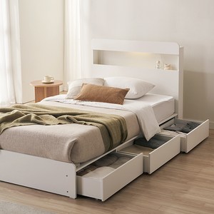 스칸디아 앤디 LED 3단 벙커 헤드형 수납 침대 프레임, 화이트, 슈퍼싱글