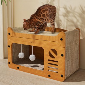 딩동펫 고양이 일체형 숨숨 하우스 스크래쳐, 혼합색상, 50 x 25 x ..., 1개