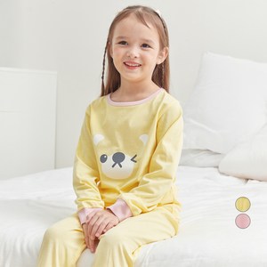 롤리트리 아동용 30수 싱글 9부 곰얼굴 포인트 실내복 상하 세트