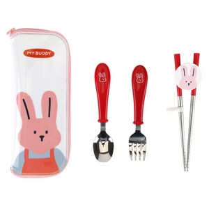 데일리라이크 마이 버디 아동용 식기 세트, 레드, 스푼+포크+젓가락+..., 1개