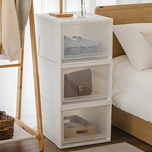 아이리스 국내생산 시스템 수납박스 대형 서랍장 BC-500D, 40x50x30cm, 클리어/화이트, 3개