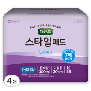 디펜드 여성용 요실금 스타일 패드 성인기저귀, 안심대용량, 12개입, 4개