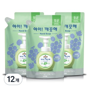 아이깨끗해 항균 거품 핸드 솝 청포도 리필, 450ml, 12개