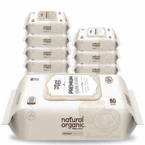 네츄럴오가닉 프리미엄 엠보싱 유아물티슈 캡형, 70g, 80매, 10개