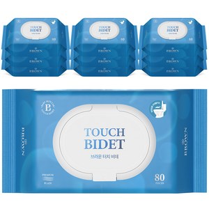 브라운 터치 비데 물티슈 물에 잘 녹는 화장실용 저자극 비데티슈 캡형, 55g, 80매입, 10개
