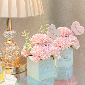 이플린 카네이션 비누꽃 큐티 화분 + 선물상자 + 하트카드 + 골드 픽, 핑크, 2개