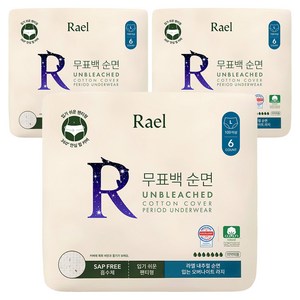 라엘 무표백 순면 입는 오버나이트, 대형, 6개입, 3개