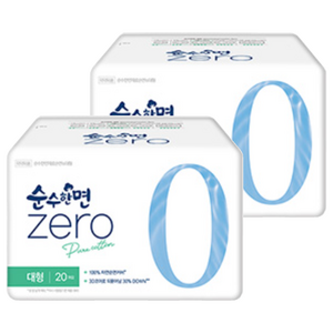 순수한면 제로 순면 생리대 날개형, 대형, 20개입, 2개