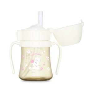 그로미미 노티드 PPSU 유아용 빨대컵 1단계, 200ml, 크림 버니, 1개