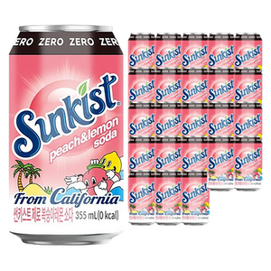 광동제약 썬키스트 제로 복숭아레몬 소다, 355ml, 24개