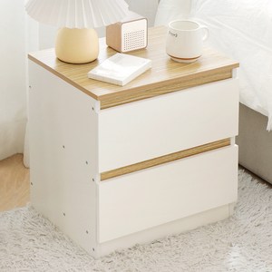 코멧 홈 베이직 2단 서랍 침대 사이드 협탁, 원목 + 화이트, 1개