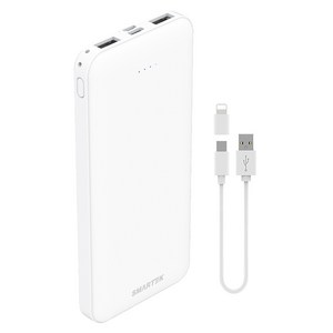 스마텍 듀얼포트 슬림보조배터리 10000mAh c타입 케이블 + 8핀 젠더