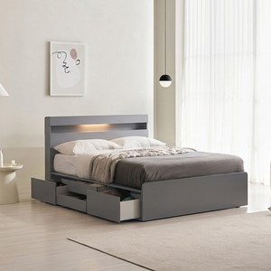 삼익가구 NEW 루시드 LED 4단 서랍 수납 침대 프레임 + YS 본넬스프링 매트리스 세트