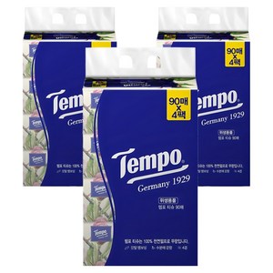 Tempo 천연펄프 미용티슈 4겹, 90개입, 12개