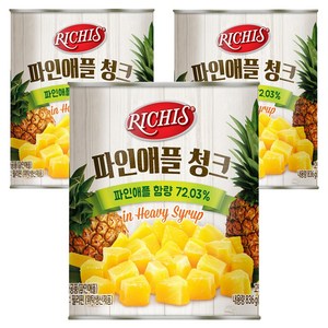 리치스 파인애플 청크 통조림, 836g, 3개