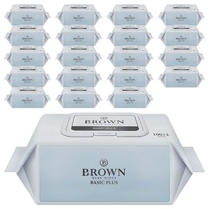 브라운 베이직 플러스 도톰한 아기 물티슈 저자극 대용량 캡형, 55g, 102매, 20개