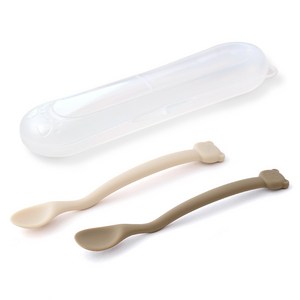 아띠래빗 아기곰 실리콘 곡선형 이유식 스푼 2종 + 케이스 세트 국내 제조