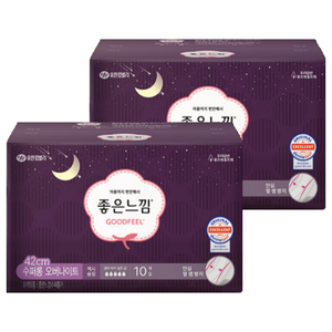 좋은느낌 에어핏쿠션 날개형 생리대, 오버나이트, 10개입, 2개