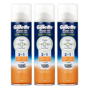 질레트 퓨전 프로글라이드 센서티브 2in1 액티브 스포츠 쉐이빙 폼, 245g, 3개
