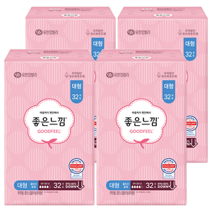 좋은느낌 오리지널 울트라슬림 생리대 날개형, 대형, 32개입, 4개