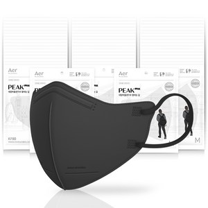 아에르 피크 라이트핏 보건용 마스크 KF80 M, 1개입, 블랙, 50개
