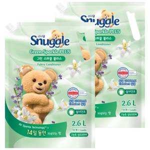 스너글 섬유유연제 그린 스파클 플러스 리필, 2.6L, 2개