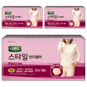 디펜드 여성용 스타일 언더웨어 성인기저귀 파워, 중형, 18개입, 3개