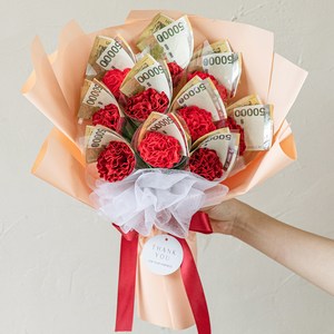 뷰티풀데코센스 비누꽃 카네이션 돈 꽃다발 10송이 + 쇼핑백, 레드믹스, 1개