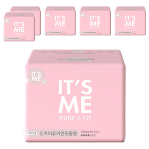 잇츠미 퓨어앤핏 생리대 날개형, 중형, 12개입, 6개