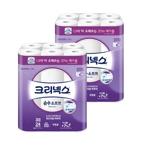 크리넥스 순수소프트 천연펄프 3겹 고급롤화장지, 37m, 24개입, 2개