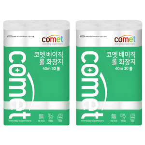 코멧 베이직 2겹 롤화장지 40m, 40m, 30개입, 2개