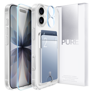 슈퍼디비전 퓨어 카드 휴대폰 케이스 + 전면 풀커버 강화유리 + 카메라 강화유리 세트