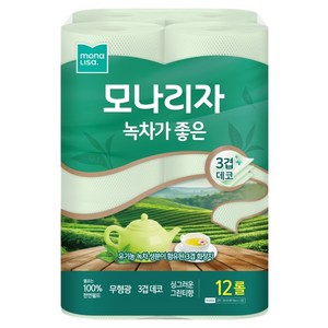 모나리자 녹차가 좋은 천연펄프 3겹 고급롤화장지, 30m, 12롤, 1개