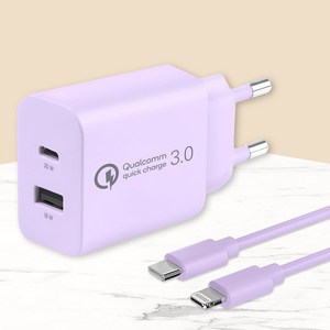 모잇 퀄컴 공식인증 QC 3.0 PD25W 2포트 PPS 초고속충전기 + 8핀 라이트닝 아이폰 케이블