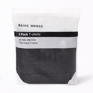 베이직하우스 남녀공용 통기성 순면라운드 30수 반팔티 오리지널팩 3p HATS0101