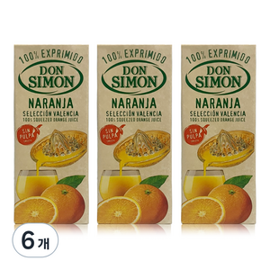 돈시몬 생과일 착즙 100% 오렌지주스, 200ml, 6개