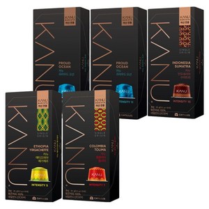 카누 바리스타 머신 전용 캡슐커피 에티오피아 예가체프 9.5g 10p + 콜롬비아톨리마 9.5g 10p + 인도네시아수마트라 9.5g 10p + 프라우드오션 9.5G 20p