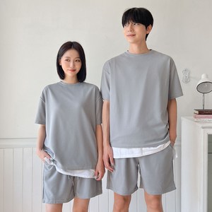 어나더디 남녀공용 구김없는 링클프리 웨이브 엠보 반팔 반바지 트레이닝복 세트