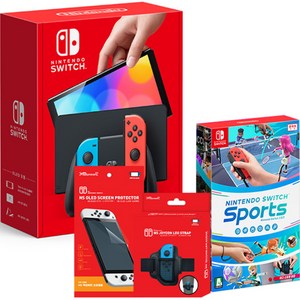 닌텐도 스위치 OLED 본체 네온 + 스포츠타이틀 + 필름 + 레그스트랩
