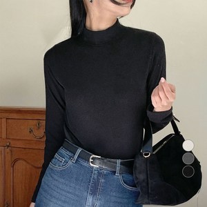 아피나르 여성용 슬림핏 하프넥 웜업 기모 티셔츠