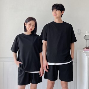 어나더디 남녀공용 구김없는 링클프리 웨이브 엠보 반팔 반바지 트레이닝복 세트