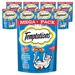 템테이션 고양이 클래식 메가팩 스낵, 담백한 연어맛, 160g, 9개
