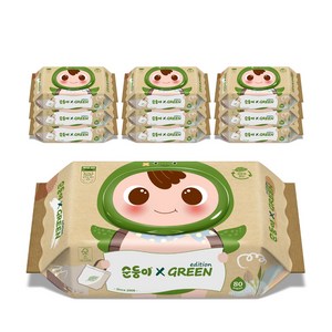 순둥이 그린 에디션 유아물티슈 캡형 55평량, 55g, 80매, 10세트