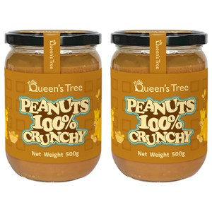 퀸즈트리 100% 땅콩 피넛버터 크런치, 500g, 2개