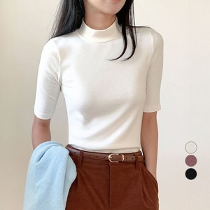 아피나르 여성용 슬림핏 하프넥 하프슬리브 웜업 기모 티셔츠