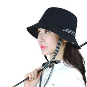 루페오 여성용 골프 라벨 스트링 스트랩 버킷햇 턱끈 벙거지 모자, 블랙